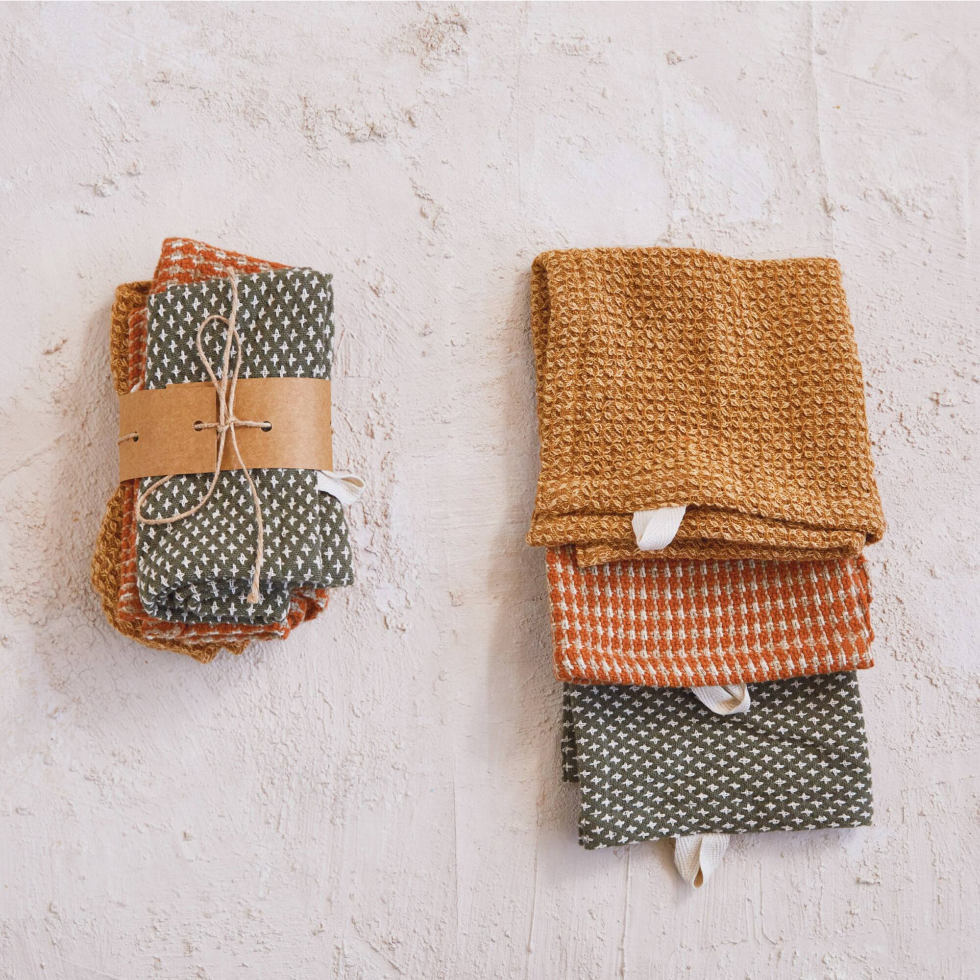 Hello Honey® 10.5" Mixed Fall Hues Cotton Dobby Dishcloths, 3ct.